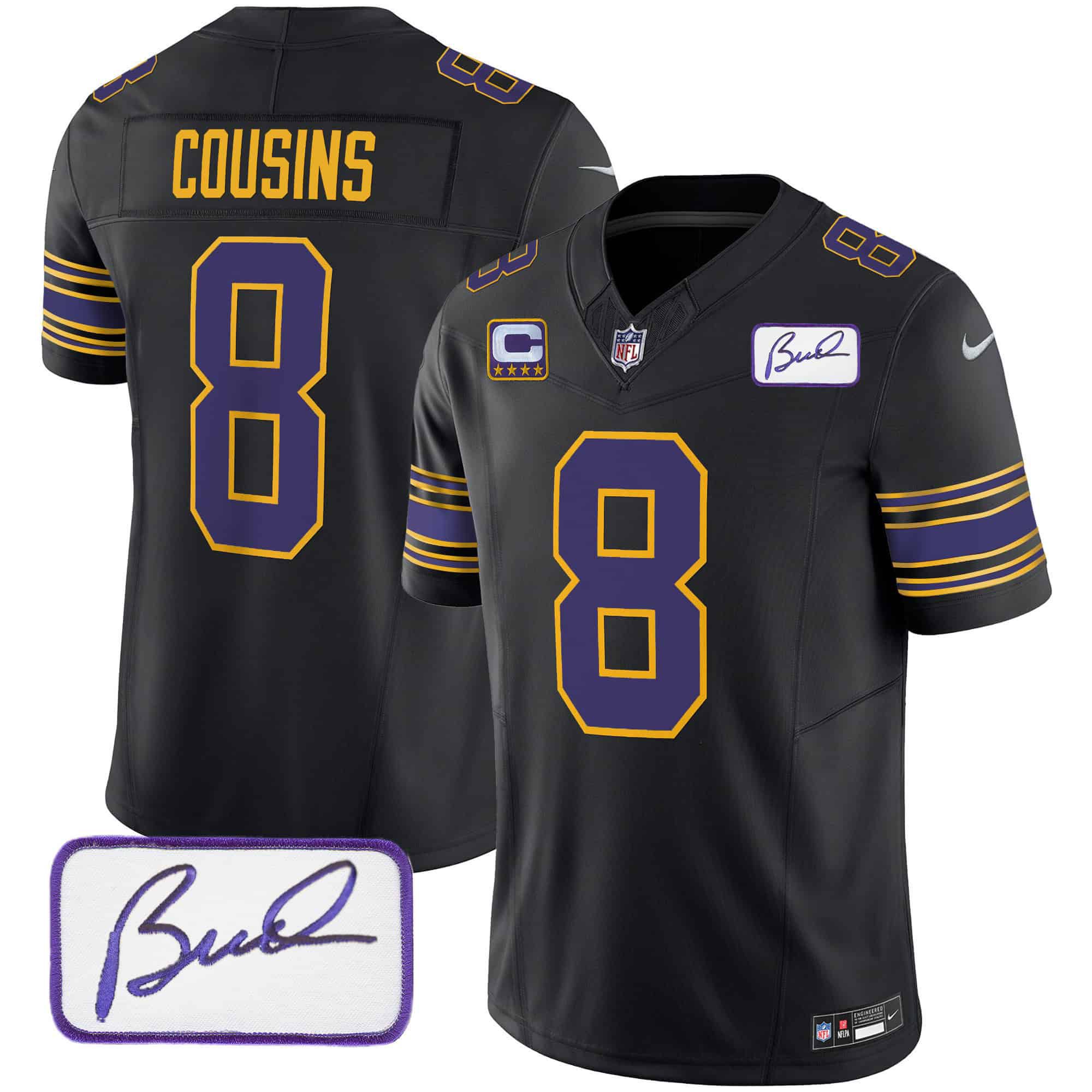 Men Minnesota Vikings #8 Cousins Black 2024 Nike Bud Grant Patch Classic Limited NFL Jersey->indianapolis colts->NFL Jersey
